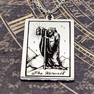 The Hermit Tarot Card Silver Necklace